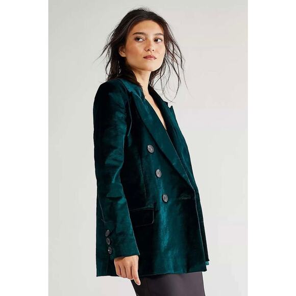 Free People NWT Jade Green Velvet Ashby Double Breasted Oversized Blazer Small - Picture 5 of 10